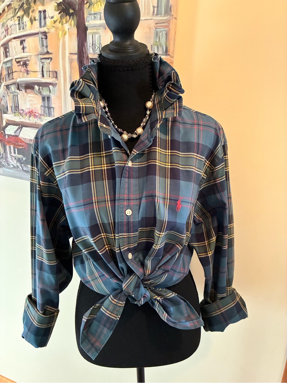 Ralph Lauren Navy and Green Plaid Button-Down Shirt